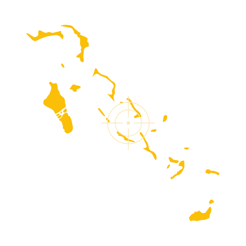 Map showing the islands of the Bahamas in the Atlantic