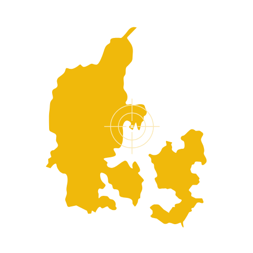 Map of Denmark showing regions and major cities