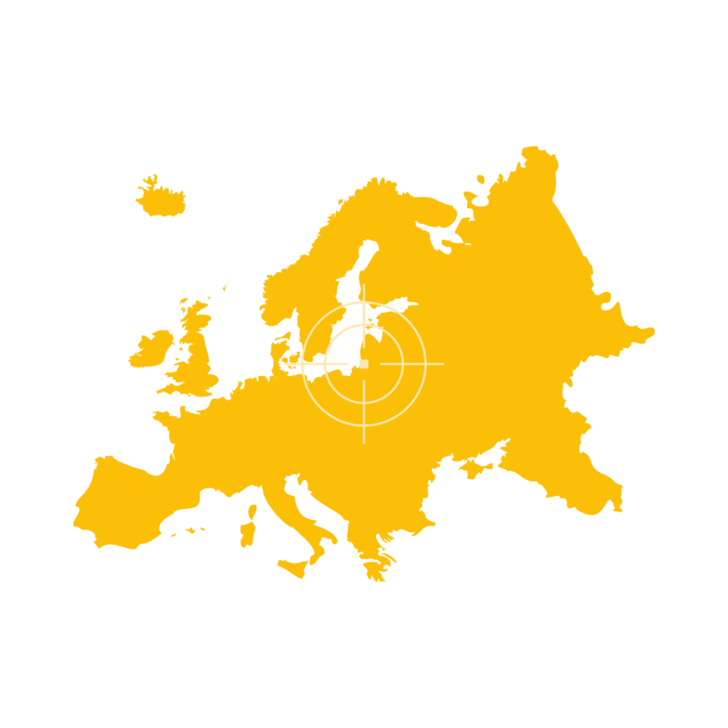 Europe continent map with countries and highlighted sub-regions