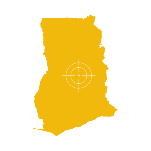 Map of Ghana showing regions and major towns