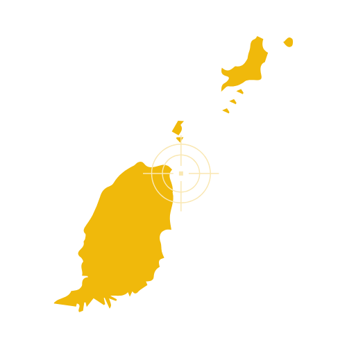 Map of Grenada showing islands and main towns