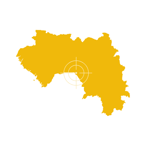Map of Guinea showing regions and towns