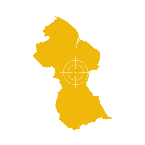 Map of Guyana showing regions and major towns