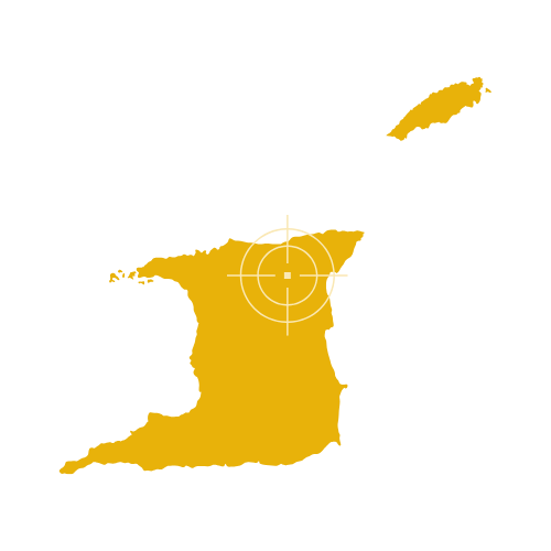 Map of Trinidad and Tobago showing main cities and island boundaries.