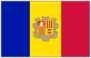 Flag of Andorra with blue yellow red stripes and national coat of arms centered on the yellow band