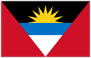 Flag of Antigua and Barbuda with sunrise symbol over blue, black, red triangle layout
