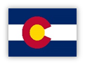 Flag of Colorado with blue, white, and red stripes and golden C