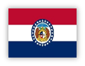 Flag of Missouri with red, white, and blue stripes and seal