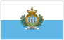 Flag of San Marino with white and light blue horizontal bands and coat of arms