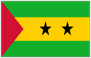 Flag of Sao Tome and Principe with green yellow stripes red triangle and two black stars